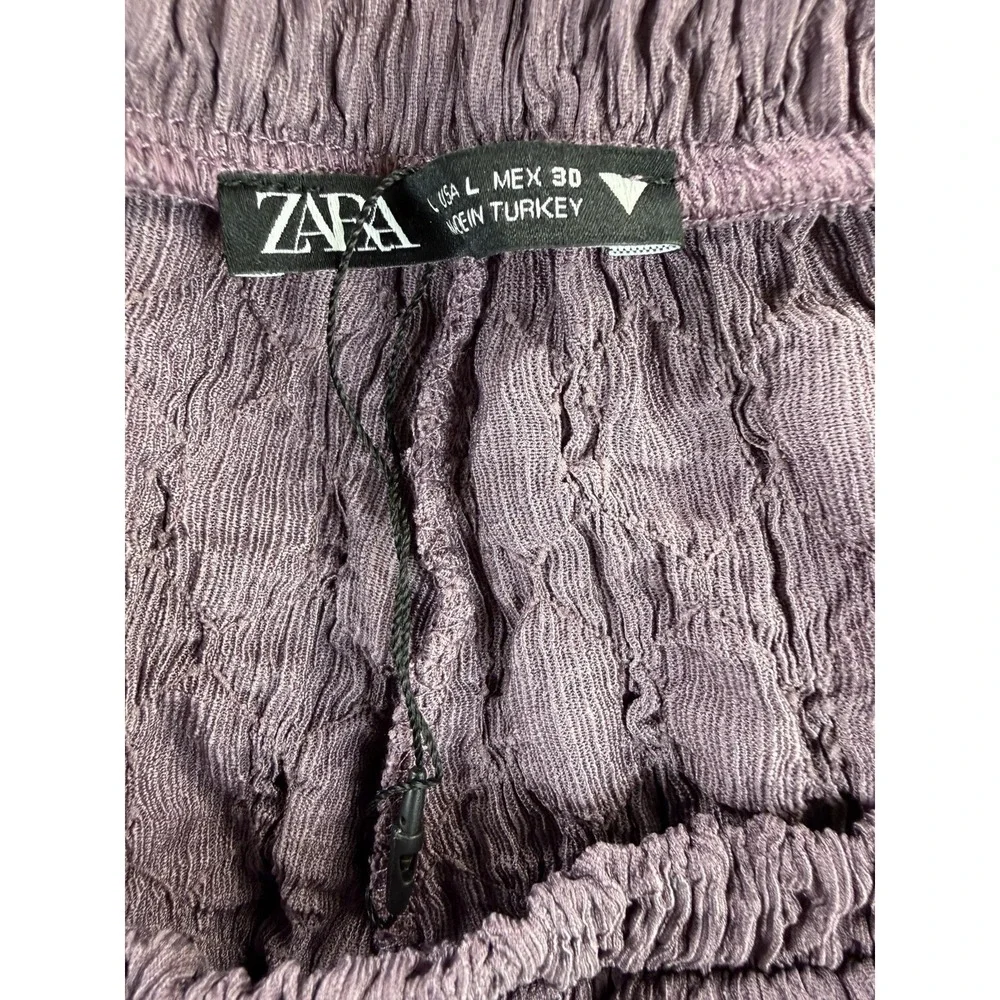 NWOT Zara High-Waisted Balloon Style Joggers Eggplant Textured Bohemian Large - Picture 8 of 10
